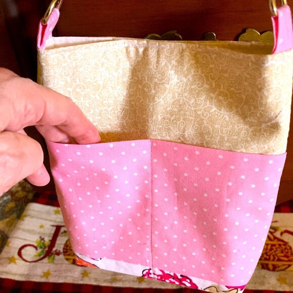 Handmade Cotton Crossbody Bag with Magnetic Snap Closure And Shabby Chic Flower - Picture 7 of 9